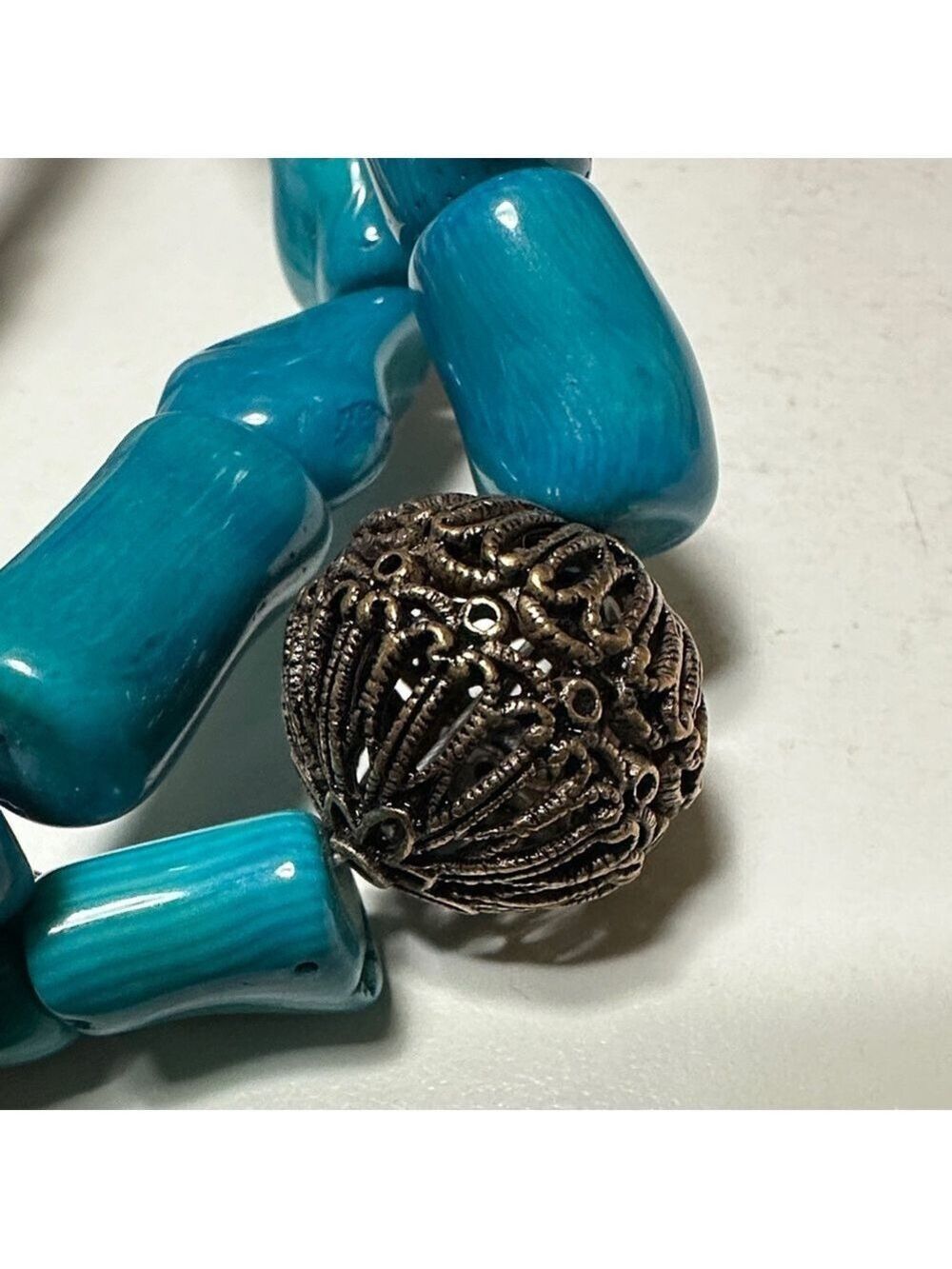 Blue Dyed Coral Studio Barse (Turquoise color) Necklace with Bead - Picture 9 of 13